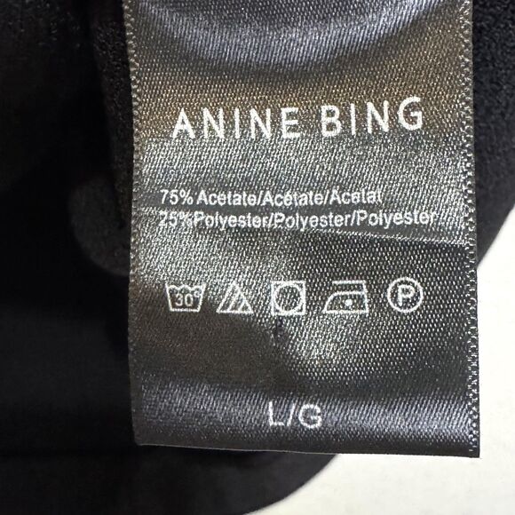 Anine Bing Maddie Crepe Blouse Shirt Large Black Back Zip Short Sleeve Boxy - Picture 6 of 8